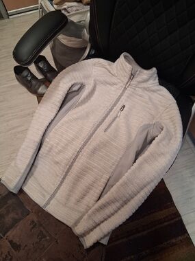 Faded Glory Light Gray/Off-White Zip-Up Fleece Jacket